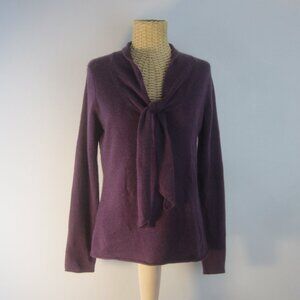 Cashmere Cache Women M Purple LS 100% Cashmere LS Front Ties V Neck Sweater